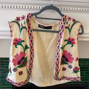 Zara embroidered vest with Pink Trim